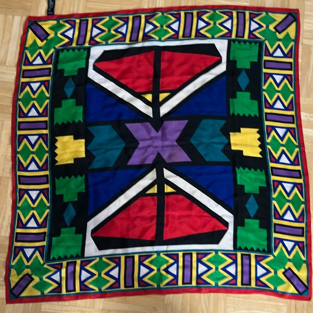 Vintage silk Oscar de la Renta Studio colorblock mod op art 80s 90s square scarf